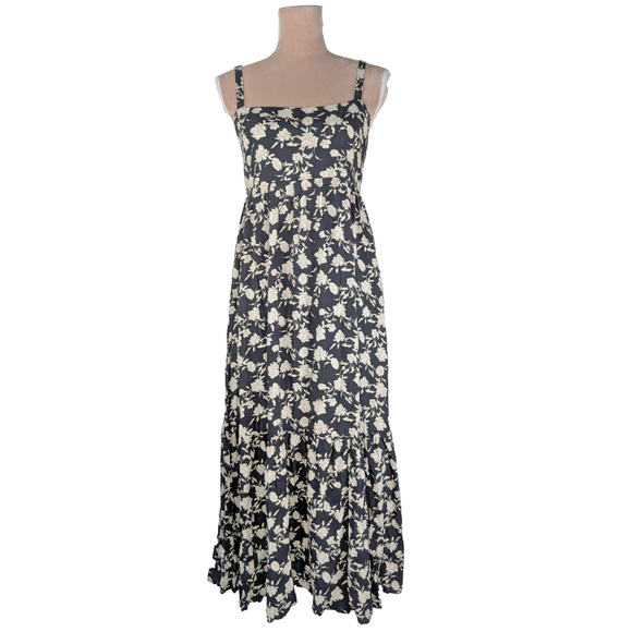 Neuflora Dresses & Skirts - Neuflora Floral Smocked Tiered Ruffle Black Maxi Sz L Prairie Boho Modest Dress